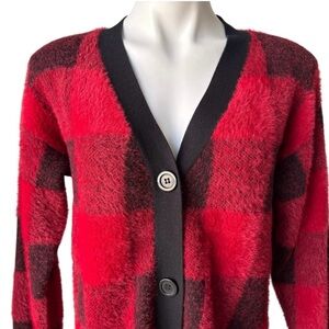 Cyrus Red and Black Checkered Cardigan